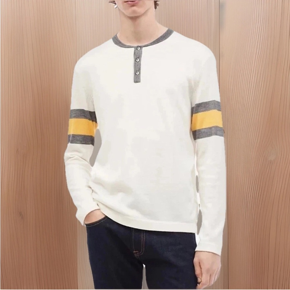 Calvin Klein Cream Henley with Gray Trim and Yellow Accent